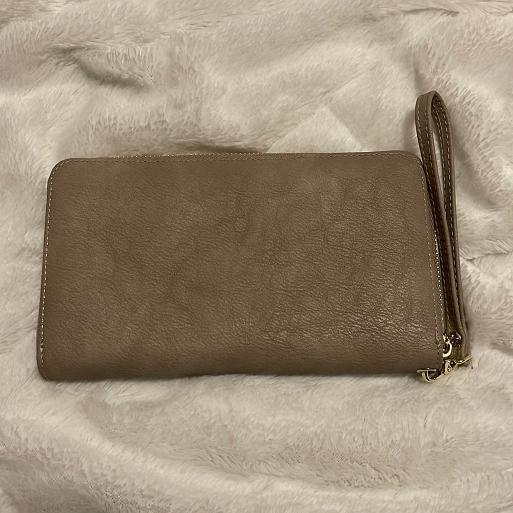 Tan wristlet wallet